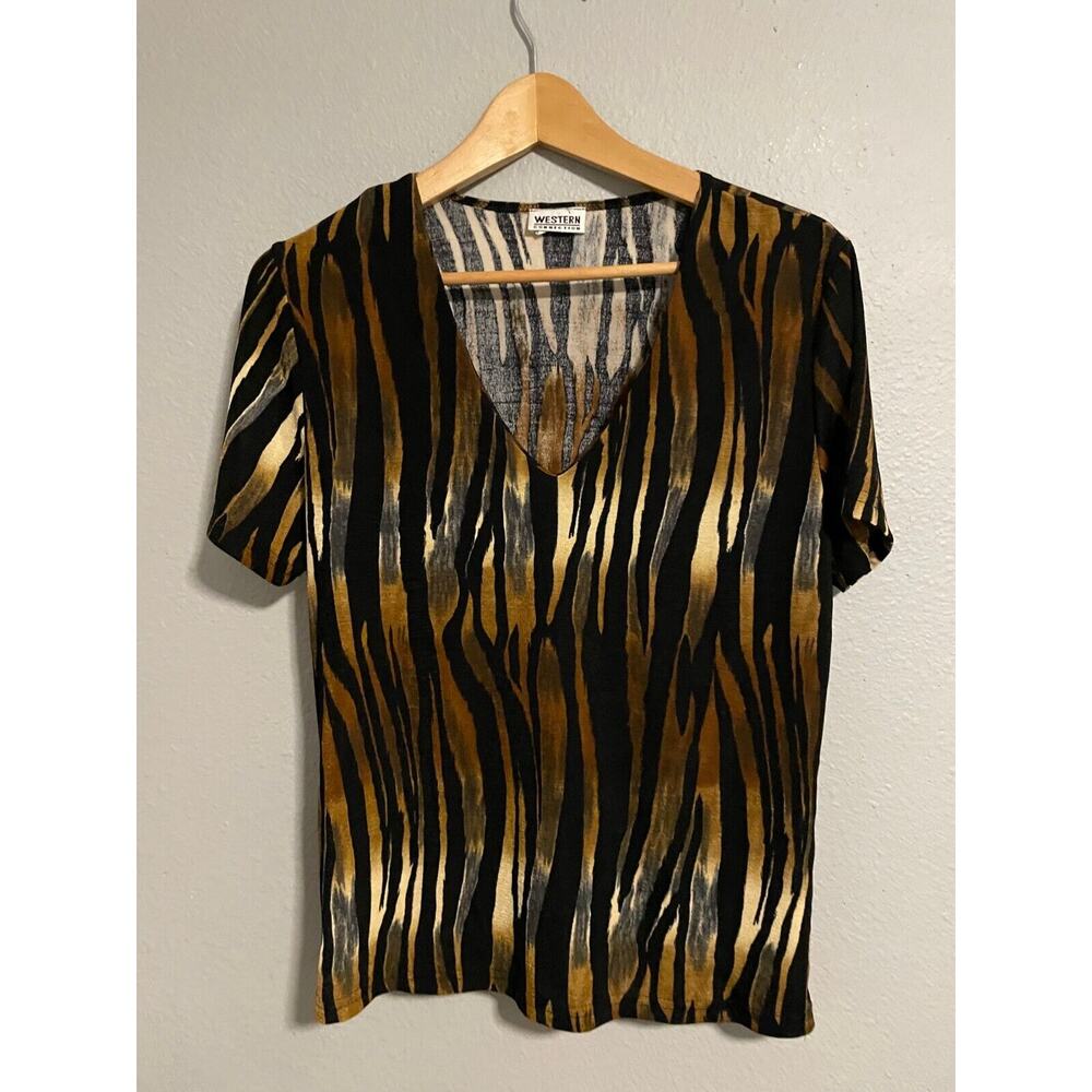 Vintage Western Connection Womens Top Large Animal Print Slinky Mob Wife 90s